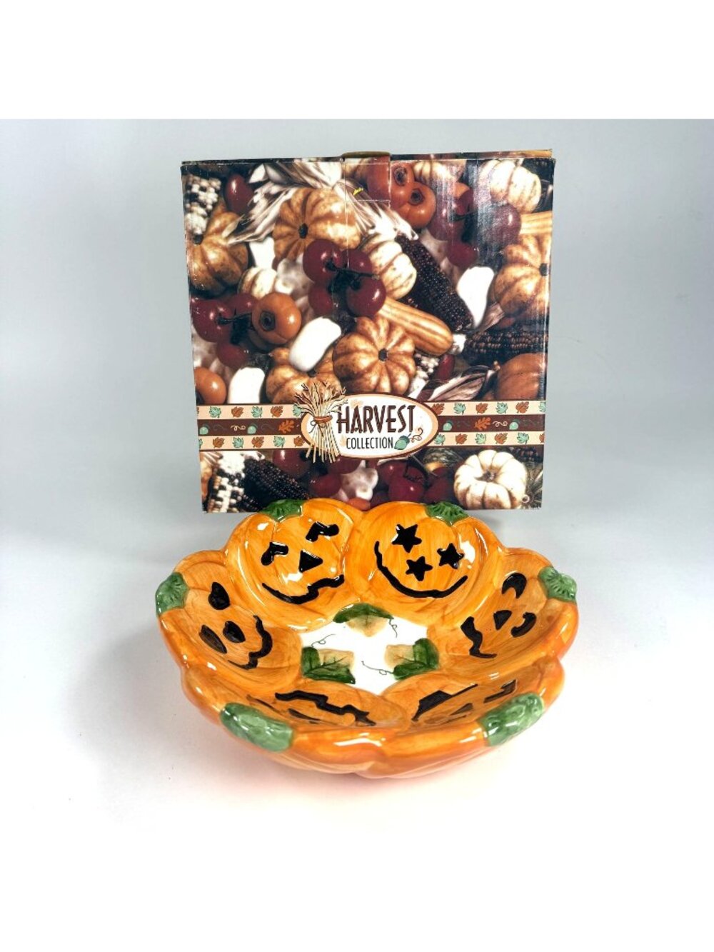 Harvest Collection Ceramic Pumpkin Candy Dish Bowl Halloween Decor 9" Hand Wash